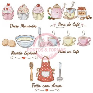 Coleção Matrizes de Bordado Cozinha Afetiva - Pacote Completo Café e Doces