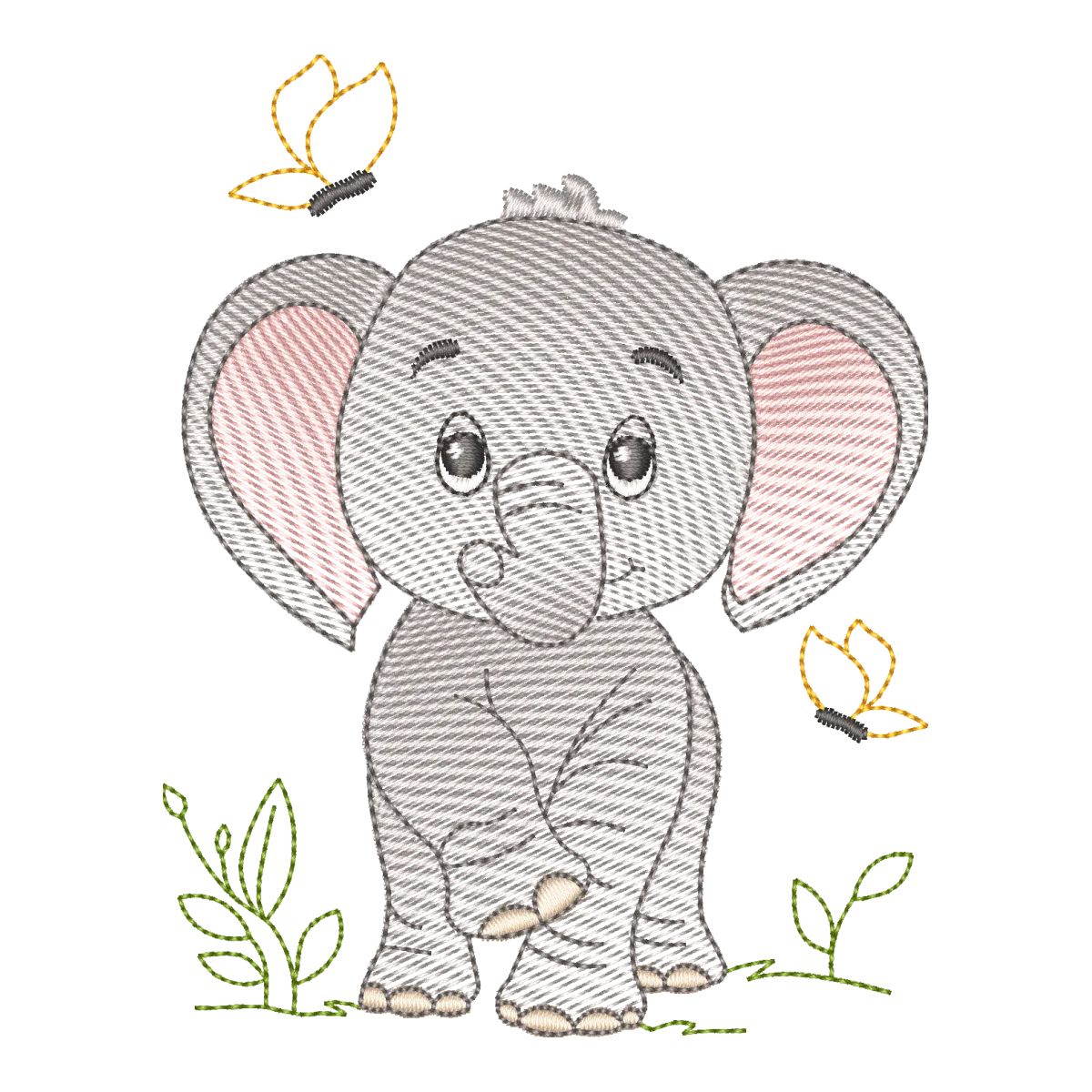 Matriz de Bordado Elefante Fofo com Borboletas - Pontos & Formas