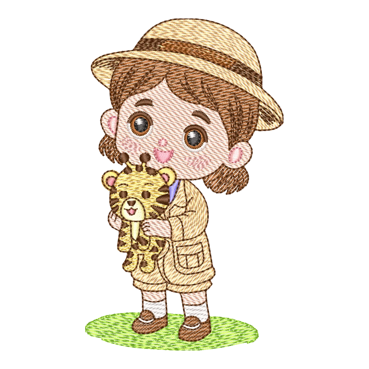 Matriz de Bordado Menina Safari com Tigre - Pontos & Formas