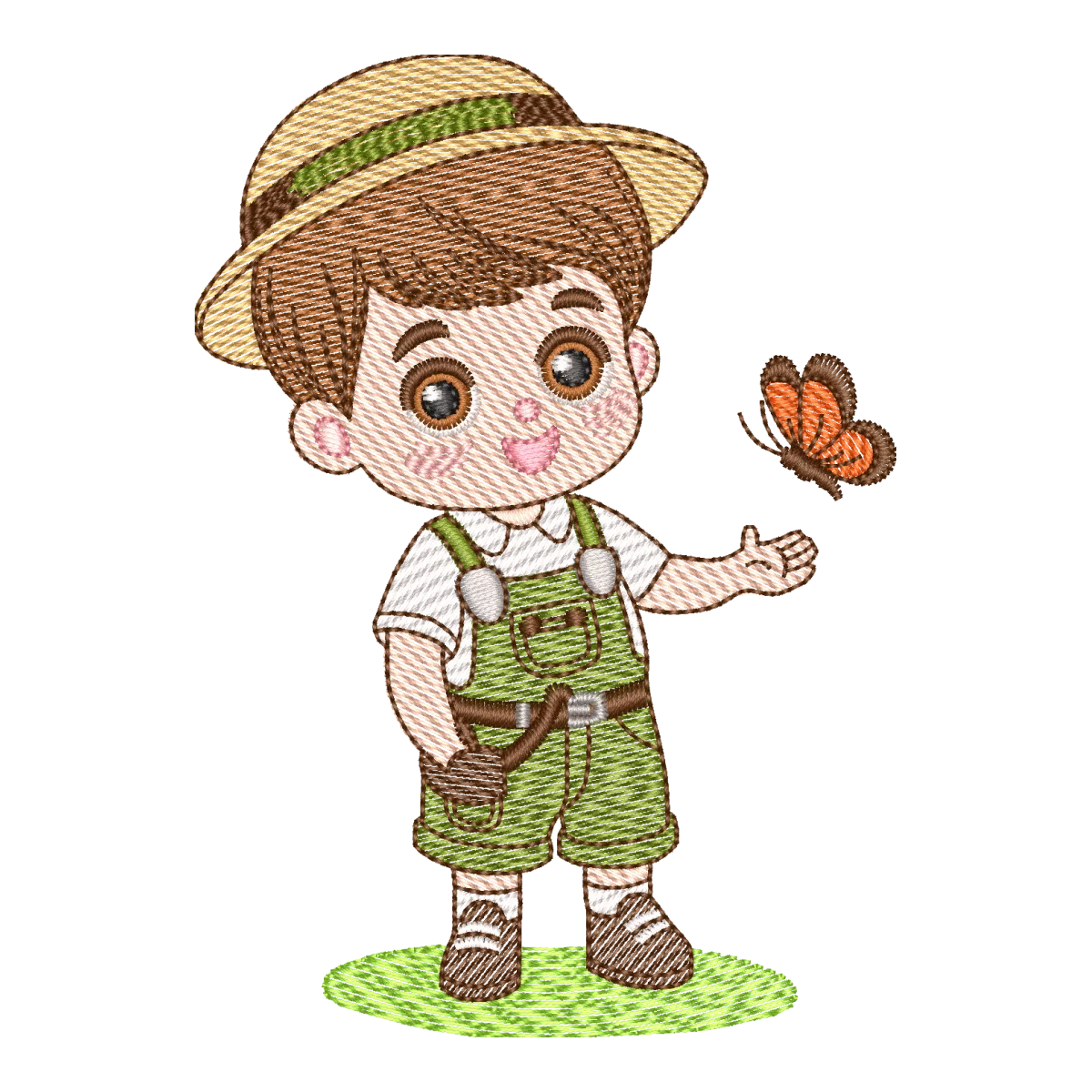 Matriz de Bordado Menino Safari com Borboleta - Pontos Leves