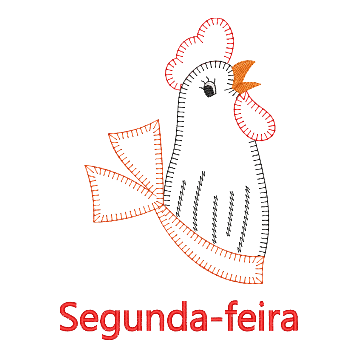 Matriz de Bordado Galo Aplique com 'Segunda-feira' - Pontos & Formas