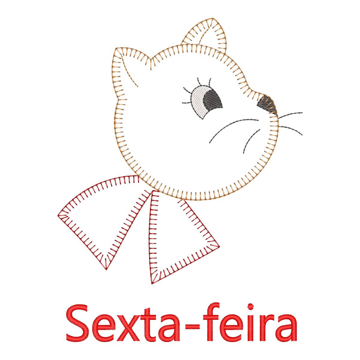 Matriz de Bordado Gato Aplique Fofo para Máquina | Pontos & Formas