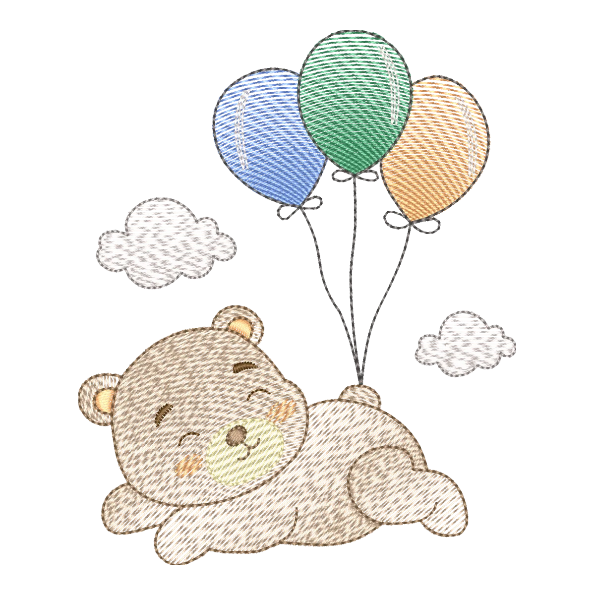 Matriz de Bordado Urso Flutuante com Balões - Pontos & Formas