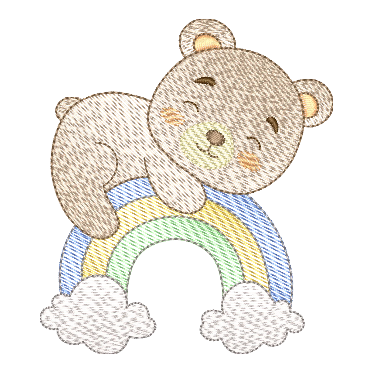 Matriz de Bordado Urso Sonhador no Arco-Íris - Pontos & Formas