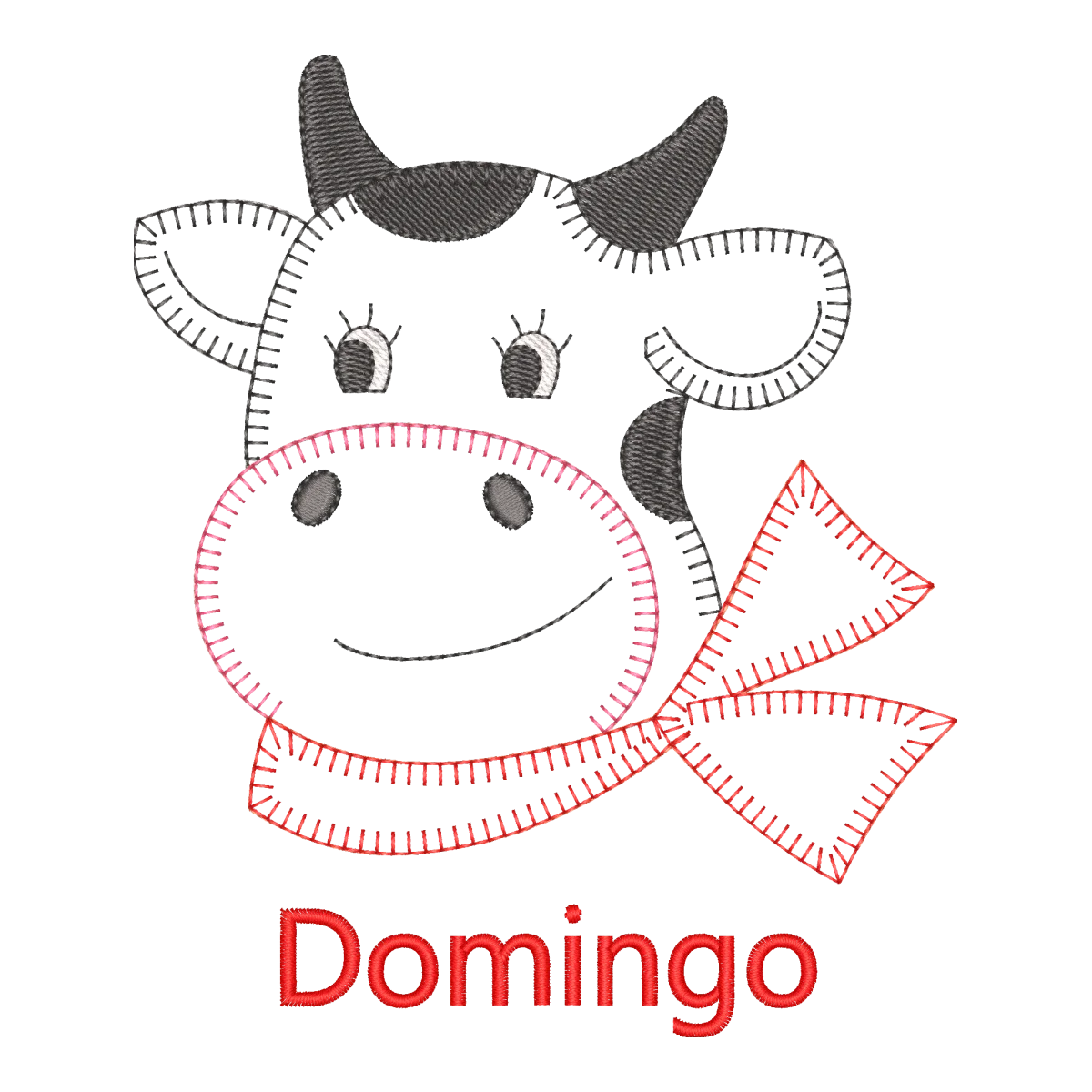 Matriz de Bordado Vaca Aplique Domingo - Pontos Leves e Download Imediato
