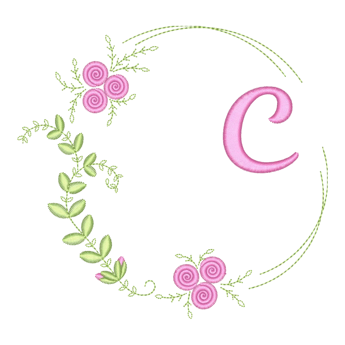 Matriz de Bordado Coroa Floral Delicada com Arabesco - Pontos & Formas