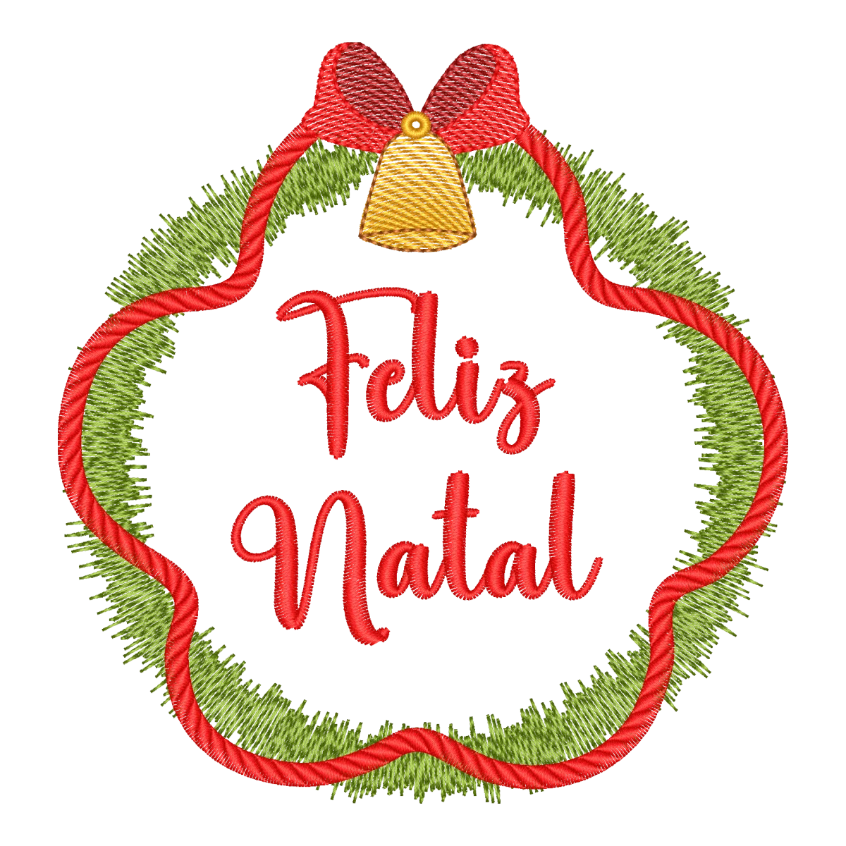 Matriz de Bordado Guirlanda Feliz Natal com Sino e Laço