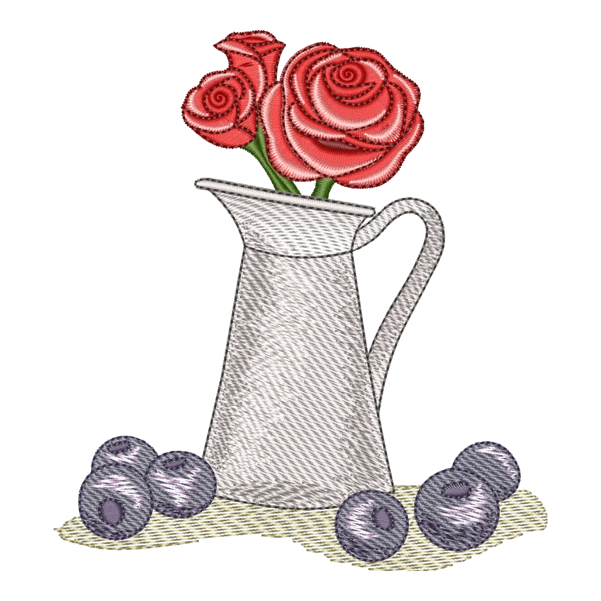 Matriz de Bordado Jarro de Rosas e Mirtilos - Pontos & Formas