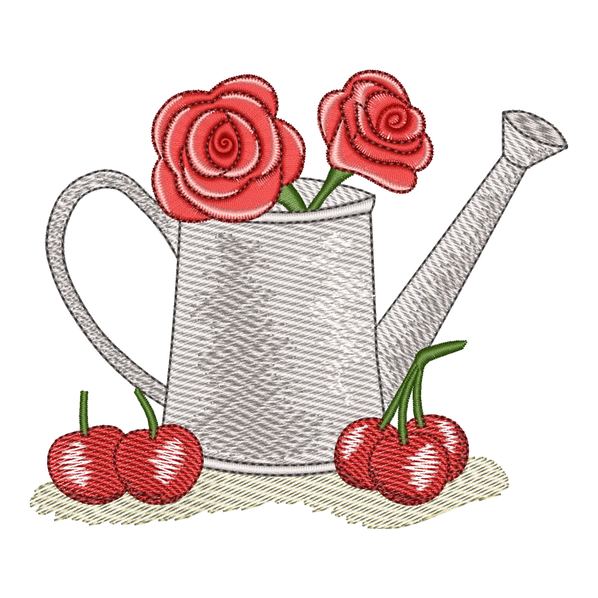 Matriz de Bordado Jarro com Rosas e Cerejas - Pontos Leves