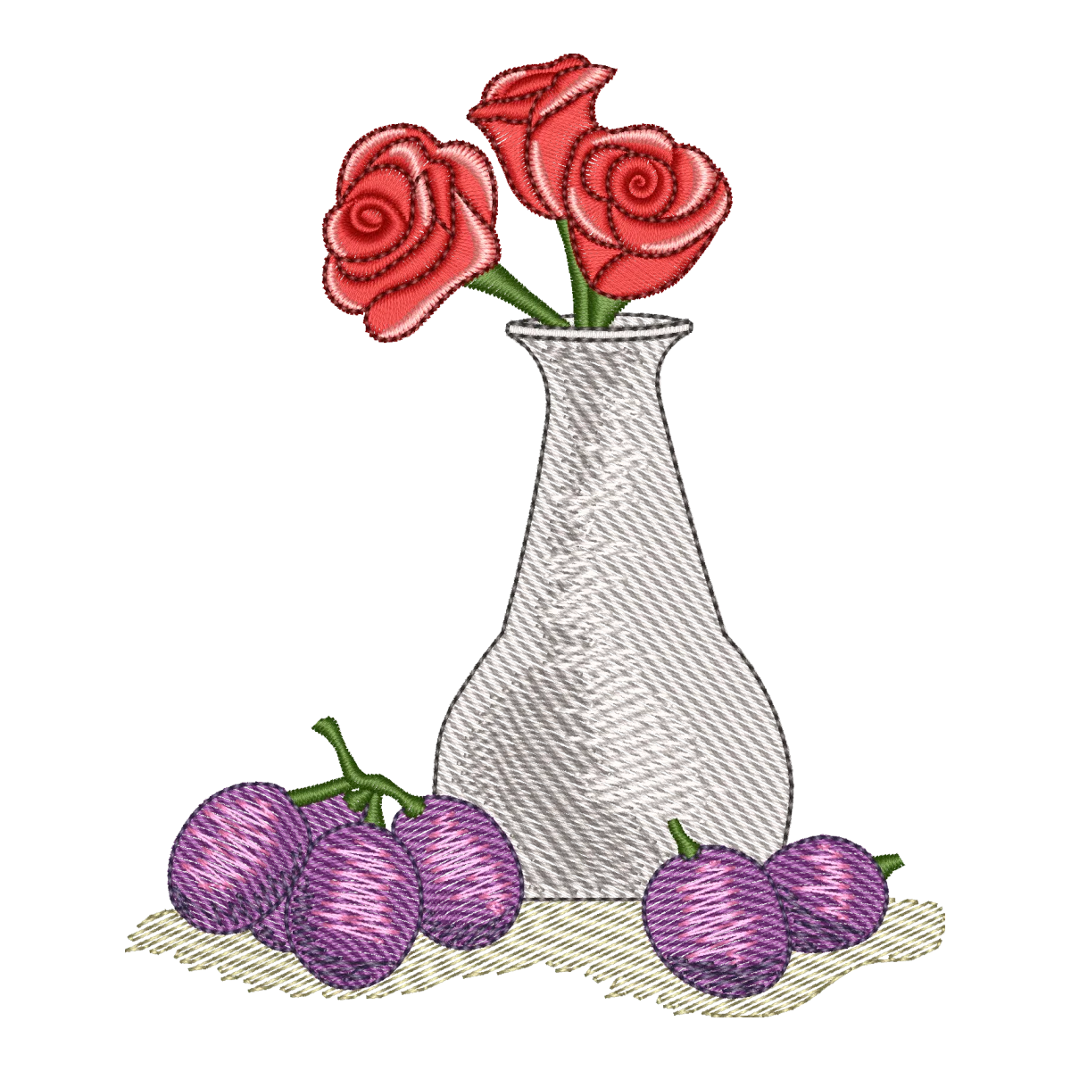 Matriz de Bordado Jarro de Rosas e Frutas | Pontos & Formas