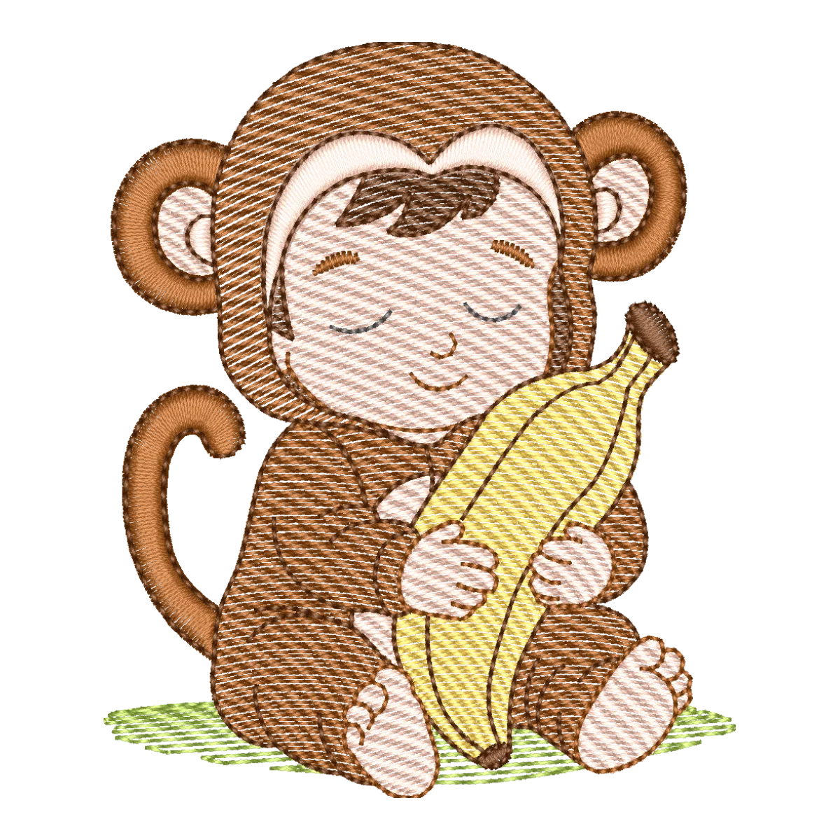 Matriz de Bordado Macaquinho Fofo com Banana - Pontos & Formas