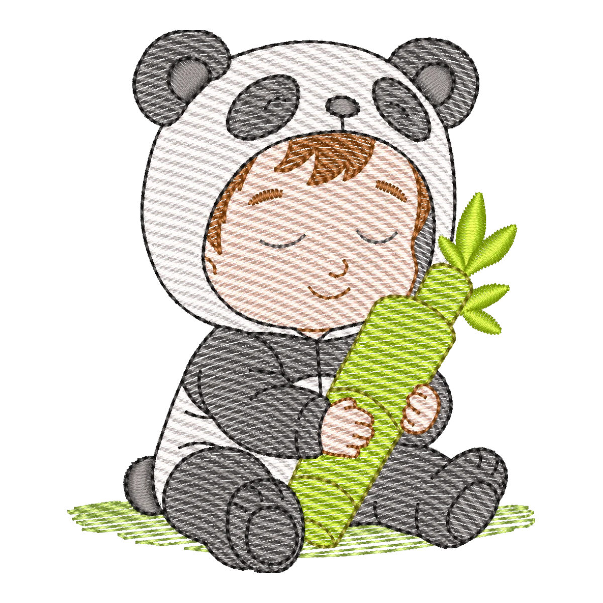 Matriz de Bordado Panda Bebê Fofo com Bambu - Pontos Leves