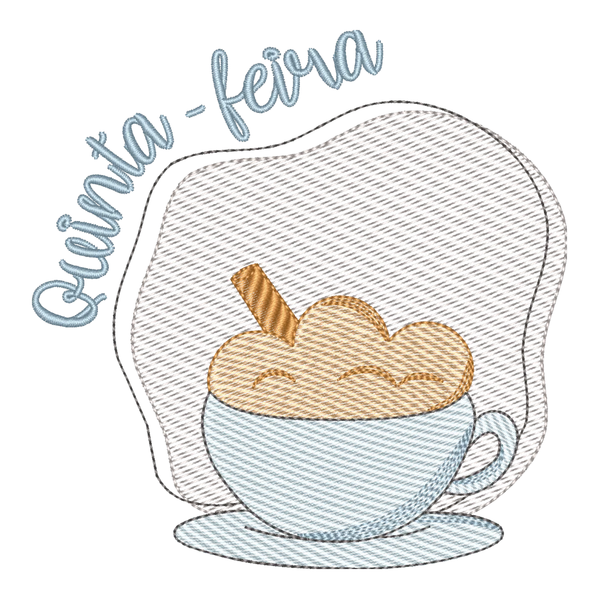 Matriz de Bordado Quinta-Feira: Xícara Aconchegante com Biscoito Wafer