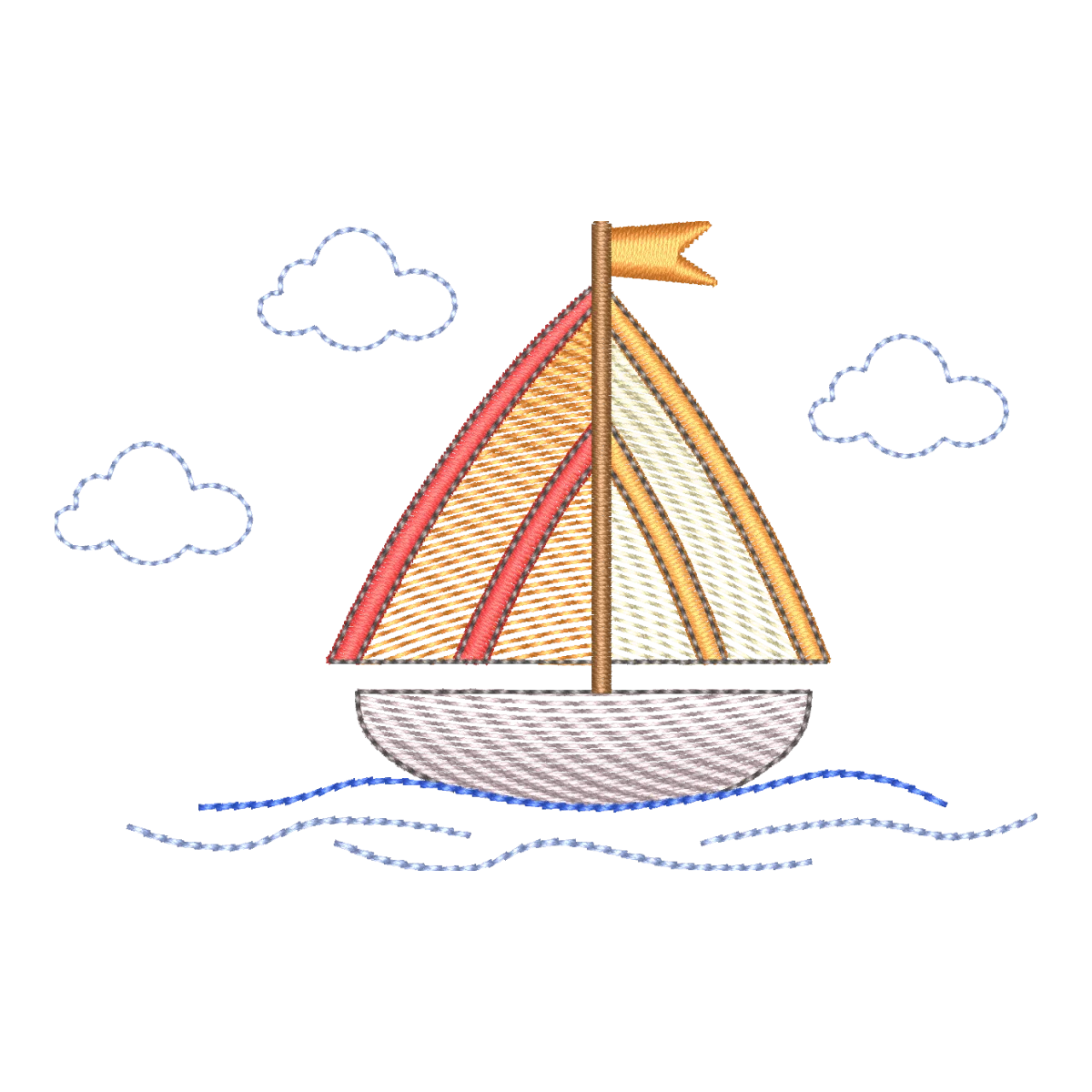 Matriz de Bordado Barco a Vela Marítimo com Nuvens - Pontos & Formas