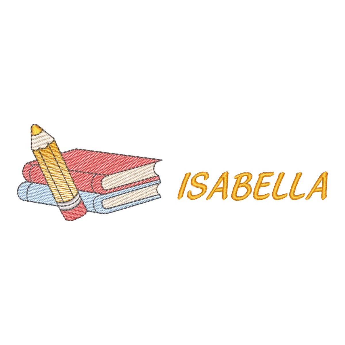 Matriz de Bordado Isabella com Livros e Lápis - Pontos & Formas