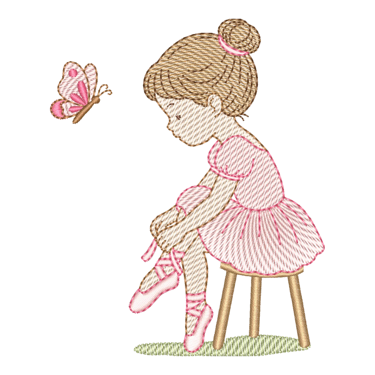 Matriz de Bordado Bailarina Sentada com Borboleta: Delicadeza em Cada Ponto