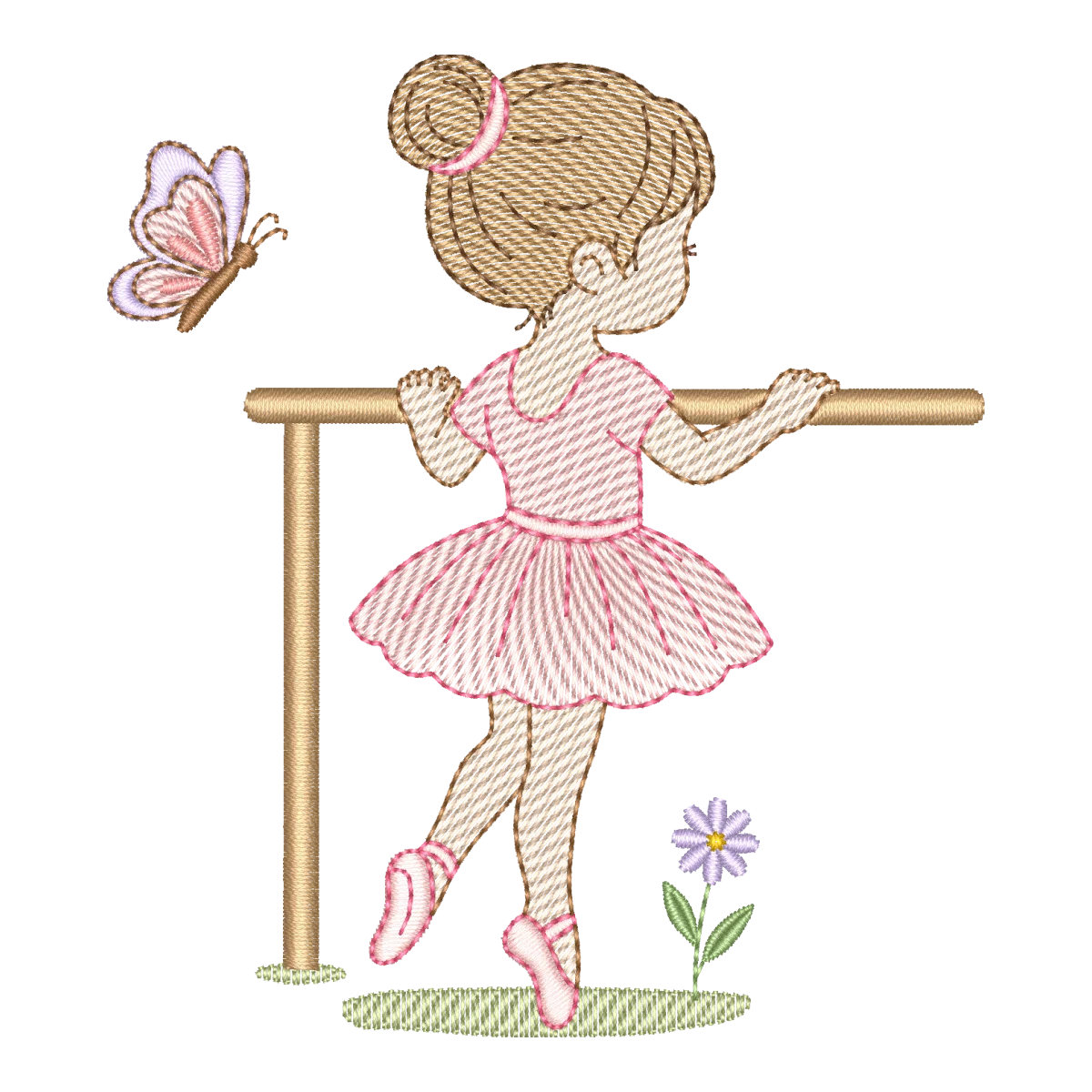 Matriz de Bordado Bailarina Encantada com Borboleta - Pontos Leves