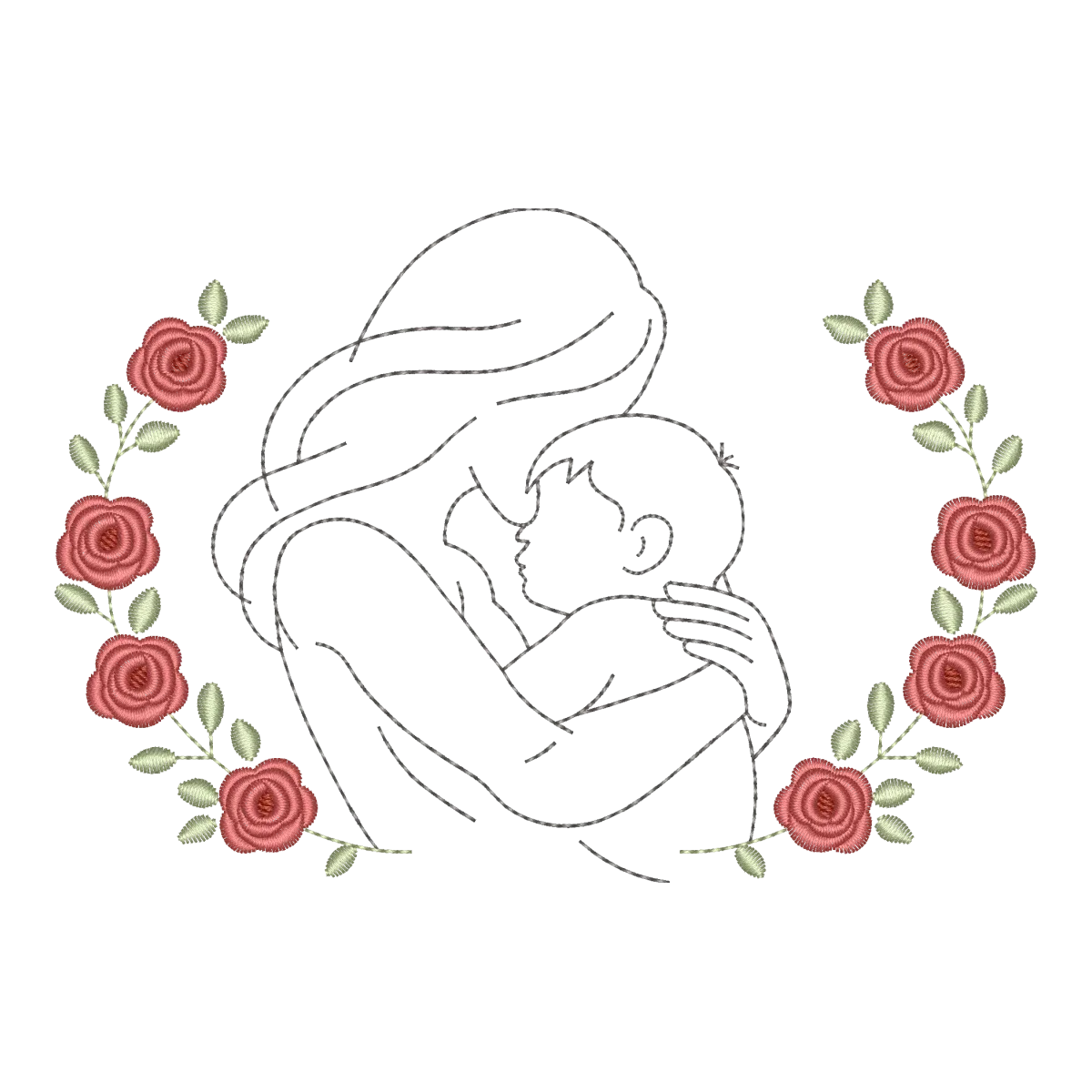 Matriz de Bordado Silhueta Mãe e Filho com Ramos de Rosas - Pontos & Formas