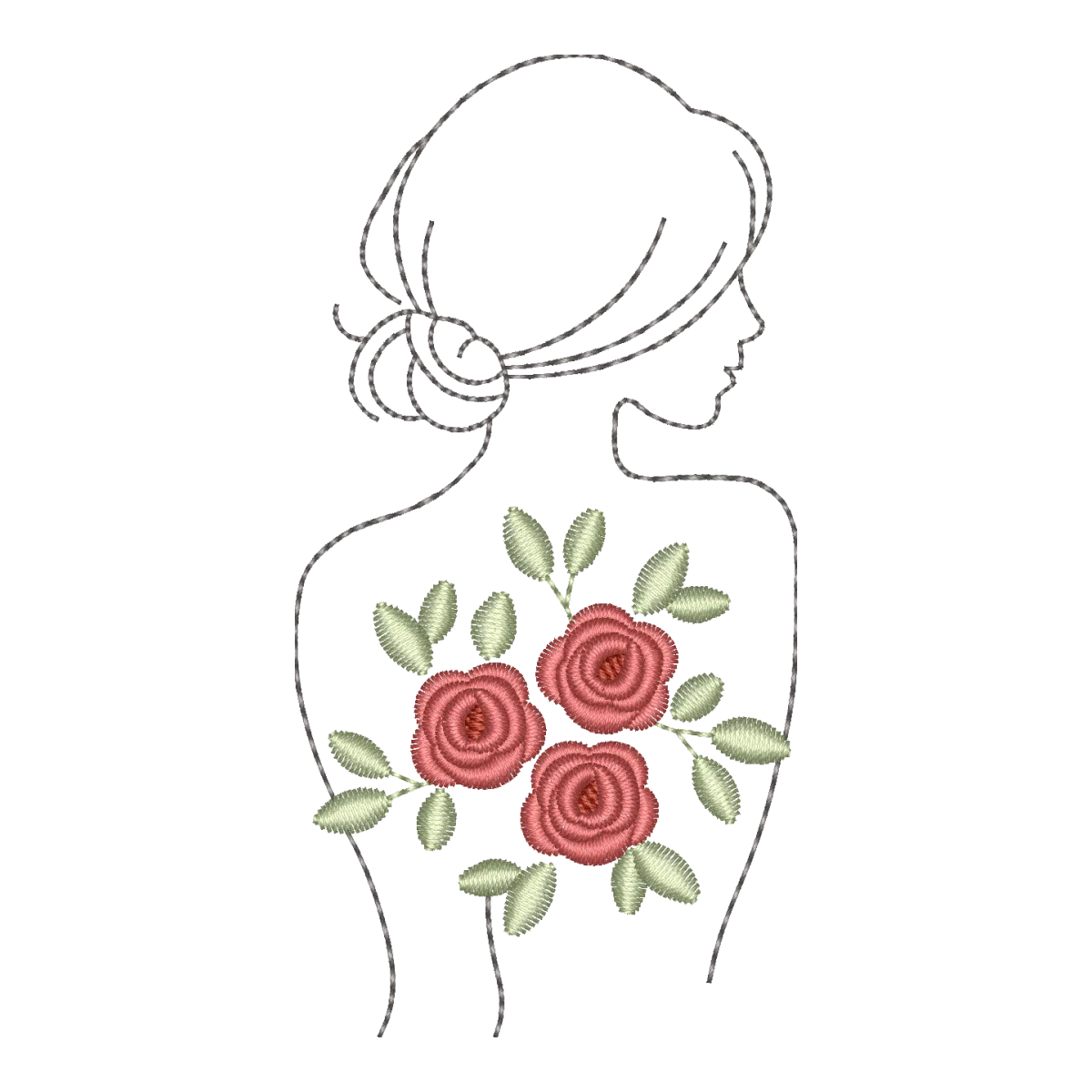 Matriz de Bordado Silhueta Feminina com Rosas | Pontos & Formas