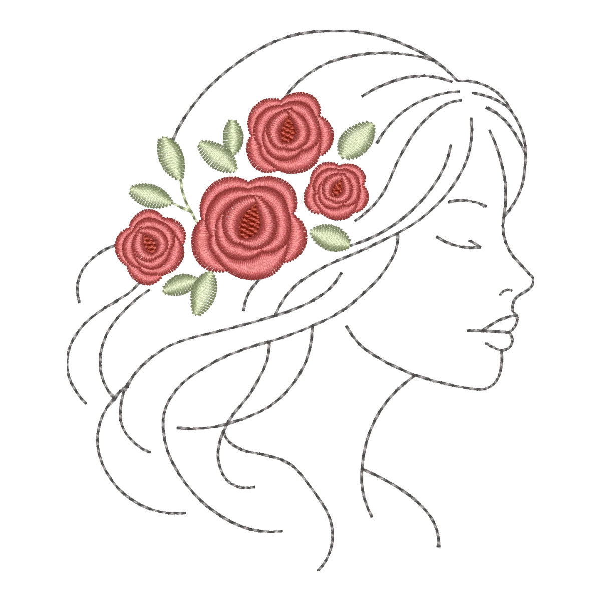 Matriz de Bordado Silhueta Floral Feminina | Pontos & Formas