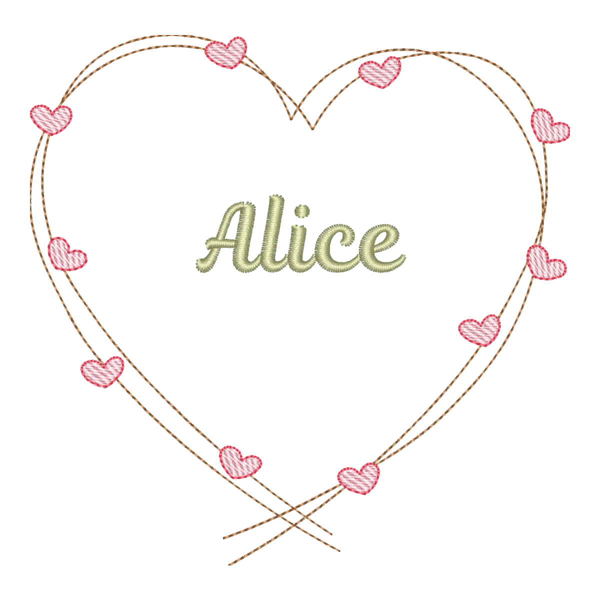 Matriz de Bordado Coração Alice - Pontos Leves para Personalizados