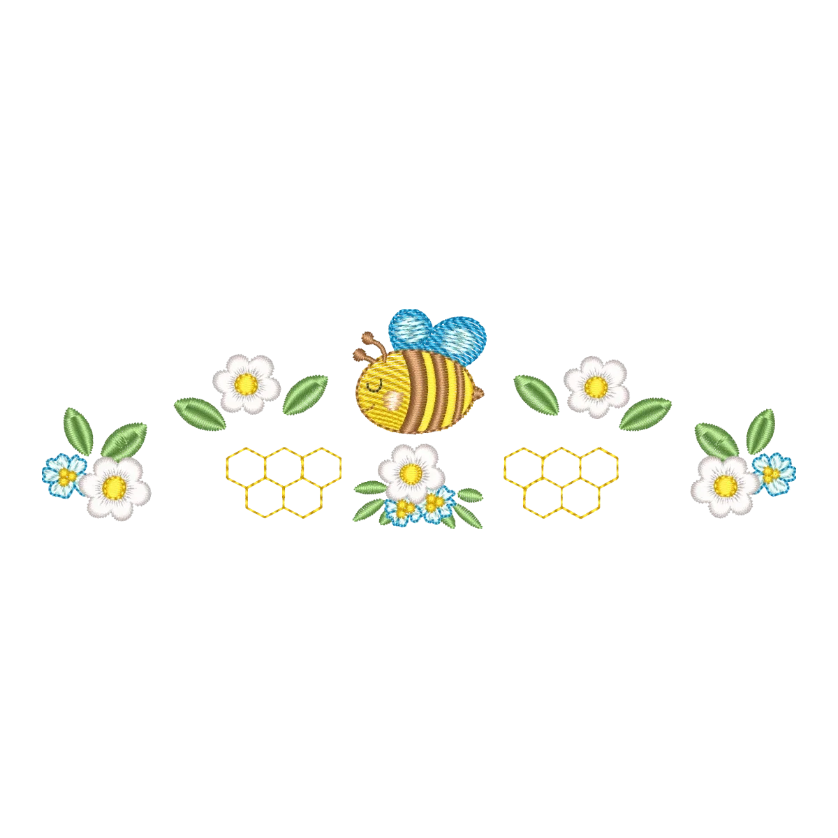 Matriz de Bordado Abelha e Flores em Barra Encantada - Pontos & Formas