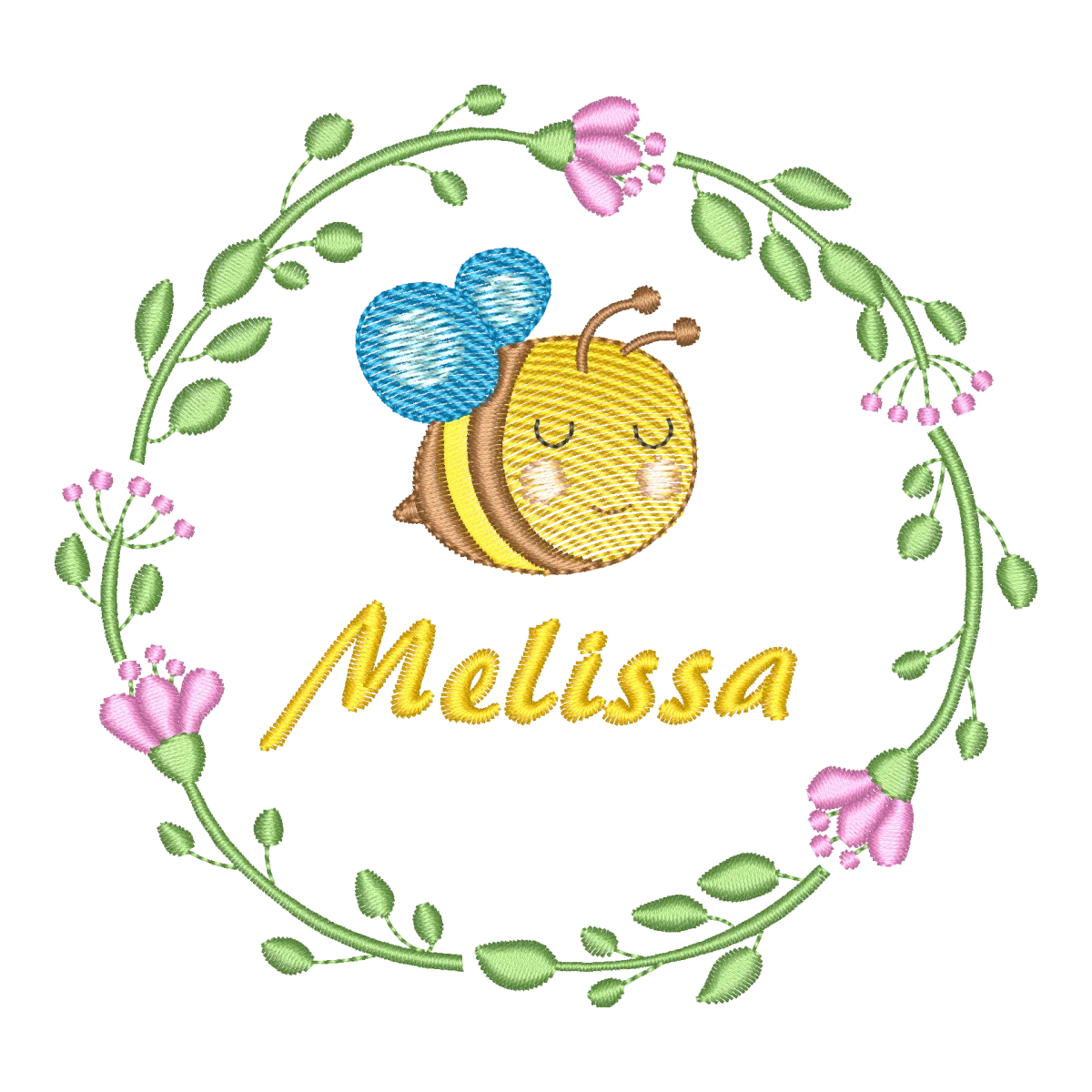 Matriz de Bordado Abelha Melissa com Monograma Floral | Pontos & Formas