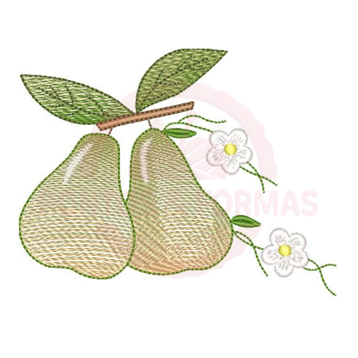 Matriz de Bordado Pêras e Flores - Pontos Leves e Download Imediato
