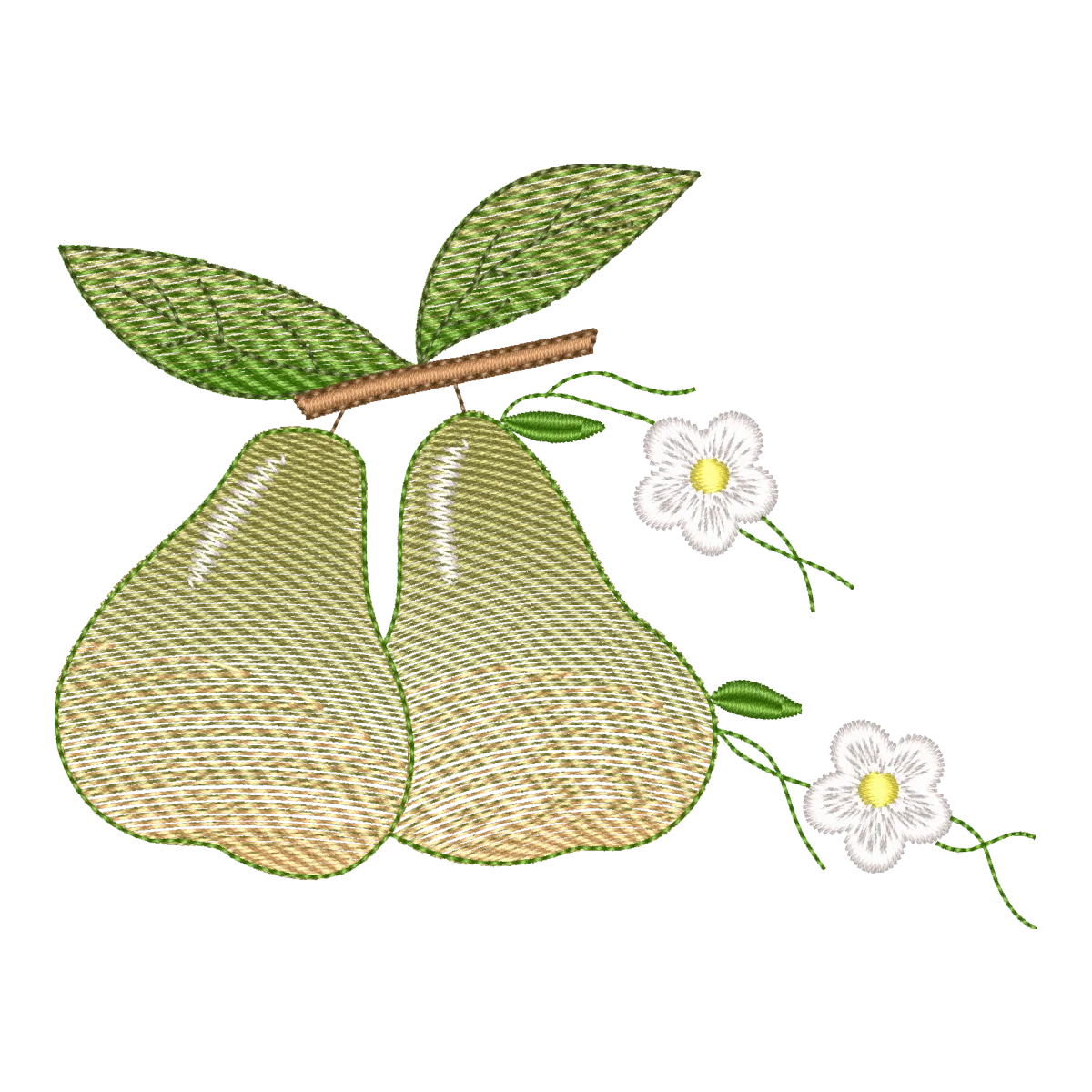 Bordado Pêras e Flores: Charme Natural