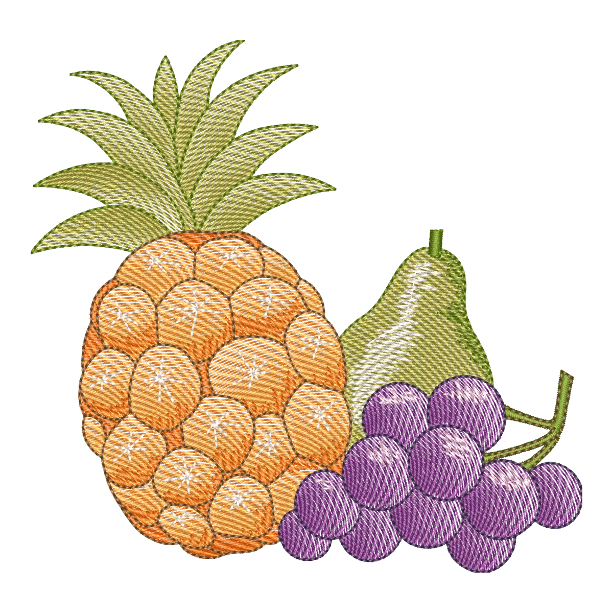 Delícias Frutadas: Abacaxi, Pera e Uvas para Bordado