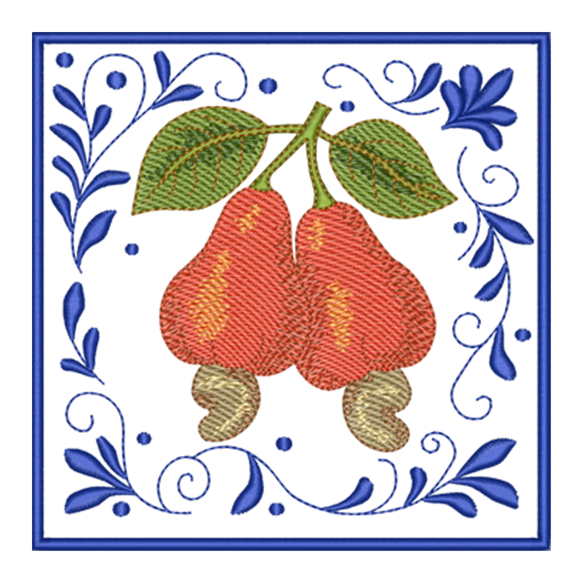Caju Tropical: Matriz de Bordado com Moldura Floral