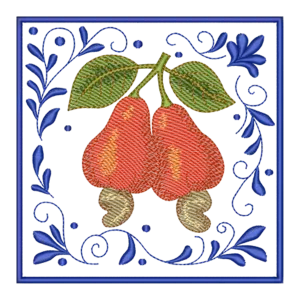 Caju Tropical: Matriz de Bordado com Moldura Floral