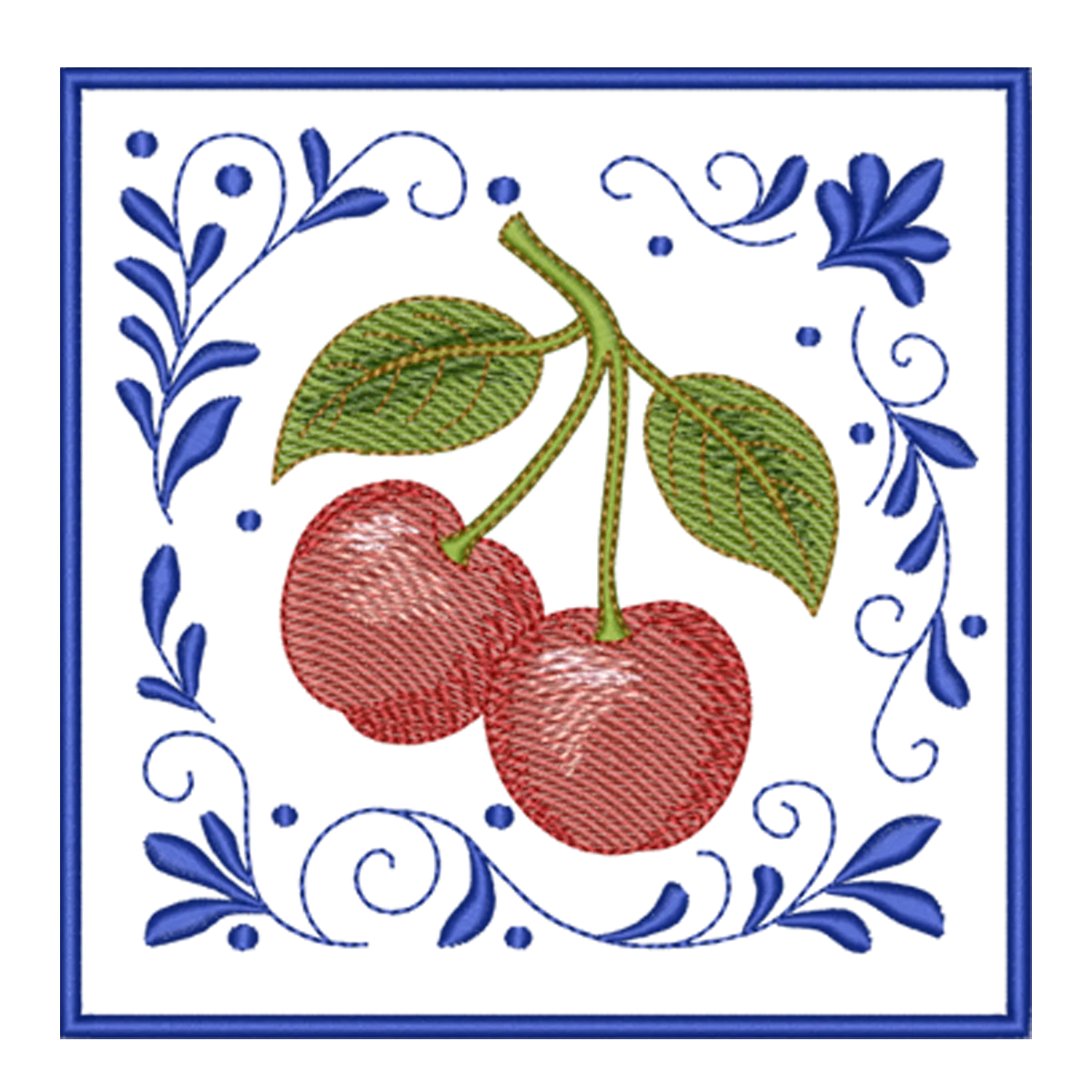 Matriz de Bordado Cerejas Delicadas com Moldura Floral