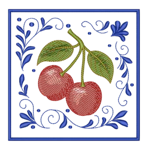 Matriz de Bordado Cerejas Delicadas com Moldura Floral