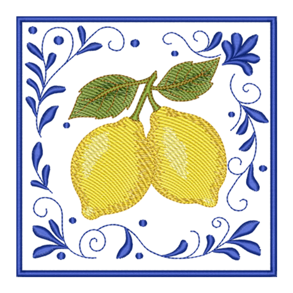 Bordado Limões Siciliano com Arabescos Azuis