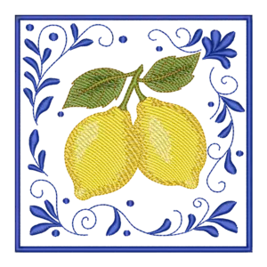 Bordado Limões Siciliano com Arabescos Azuis