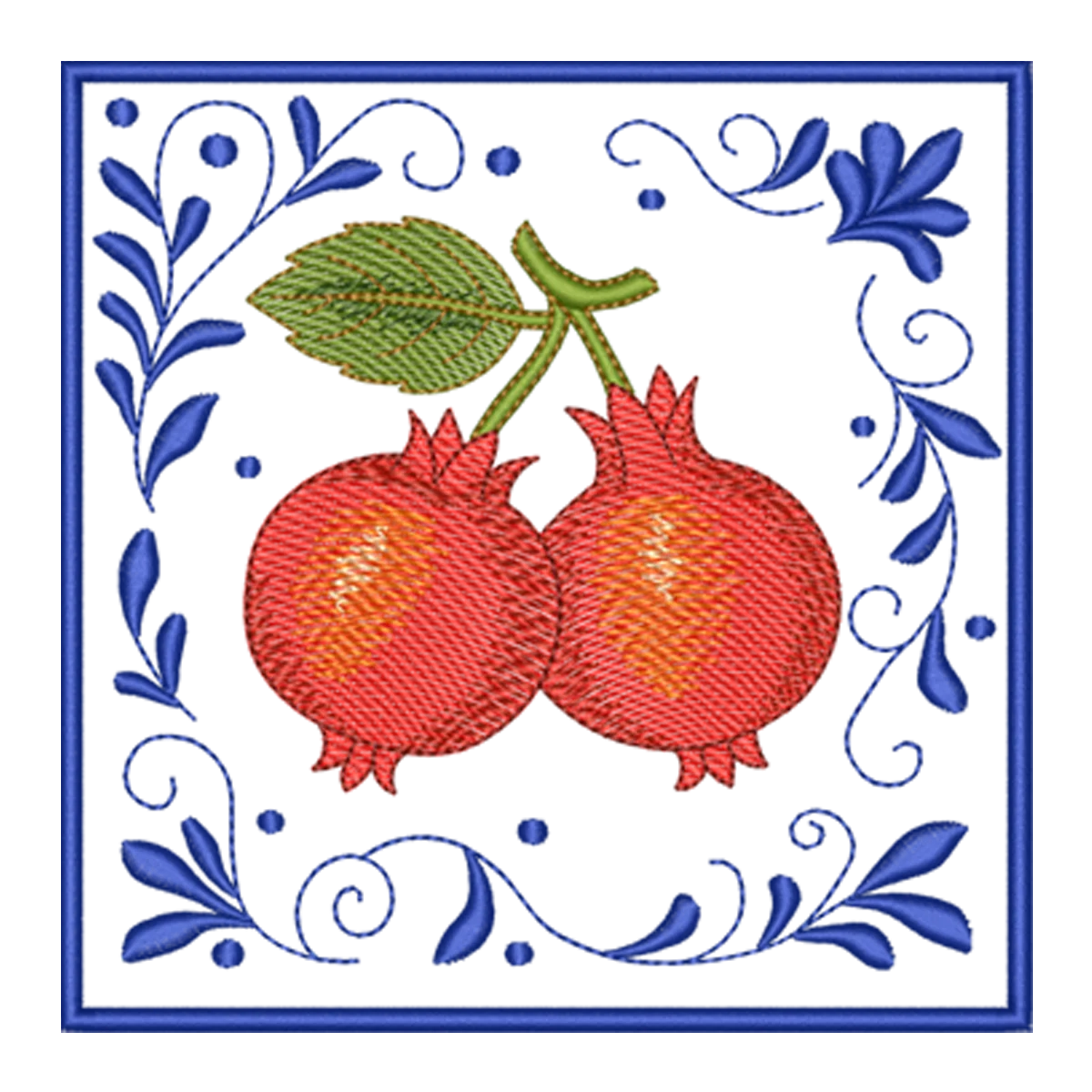 Matriz de Bordado Romãs Vibrantes com Moldura Floral