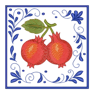 Matriz de Bordado Romãs Vibrantes com Moldura Floral