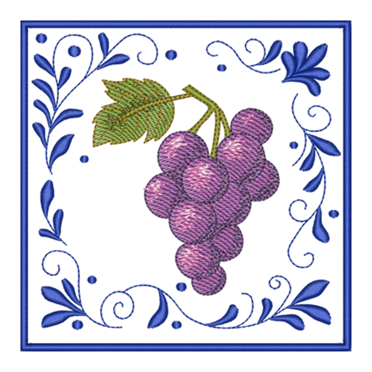 Bordado Digital Uvas Nobres com Moldura Floral