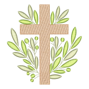 Fé e Esperança: Matriz de Bordado Cruz com Ramos de Oliveira