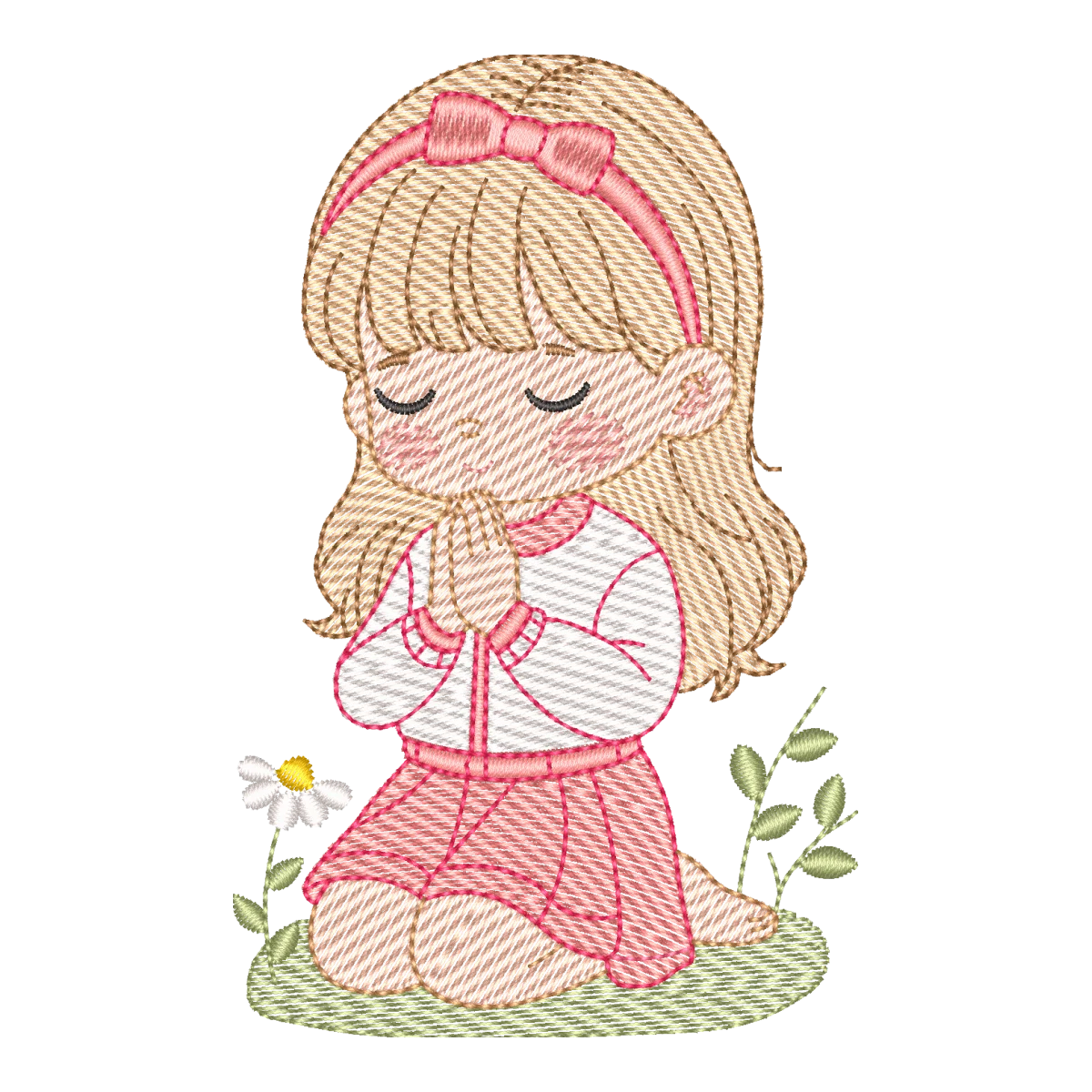 Matriz de Bordado Menina Orando com Flor