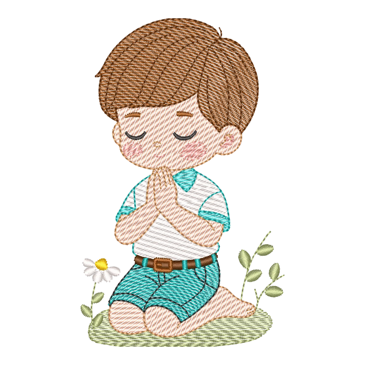 Pequeno Devoto em Oração: Matriz de Bordado Infantil