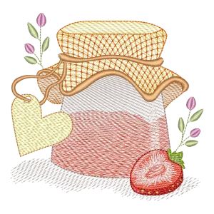Bordado Morango Rústico com Cesta e Coração