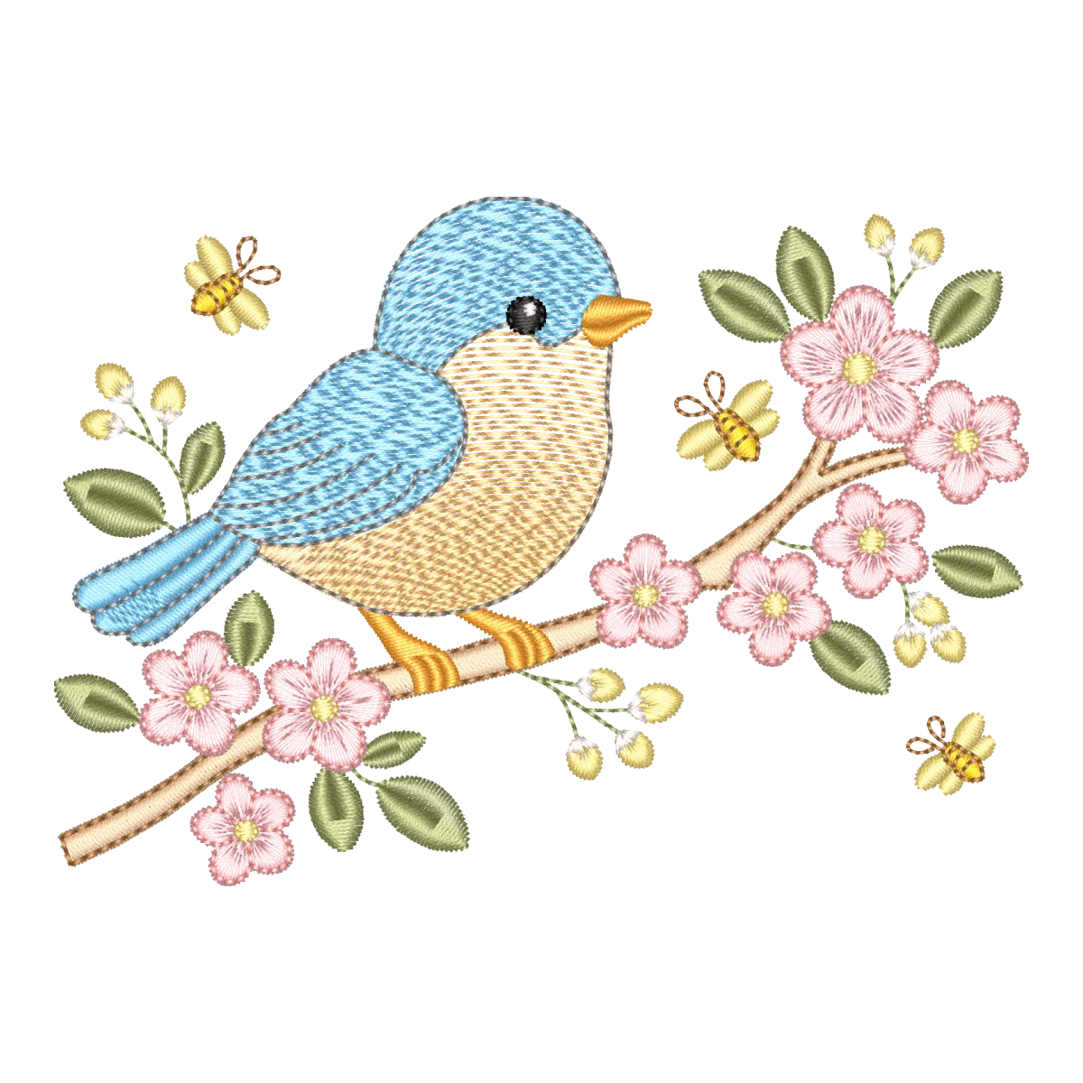 Matriz de Bordado Pássaro Floral com Abelhas