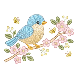 Matriz de Bordado Pássaro Floral com Abelhas