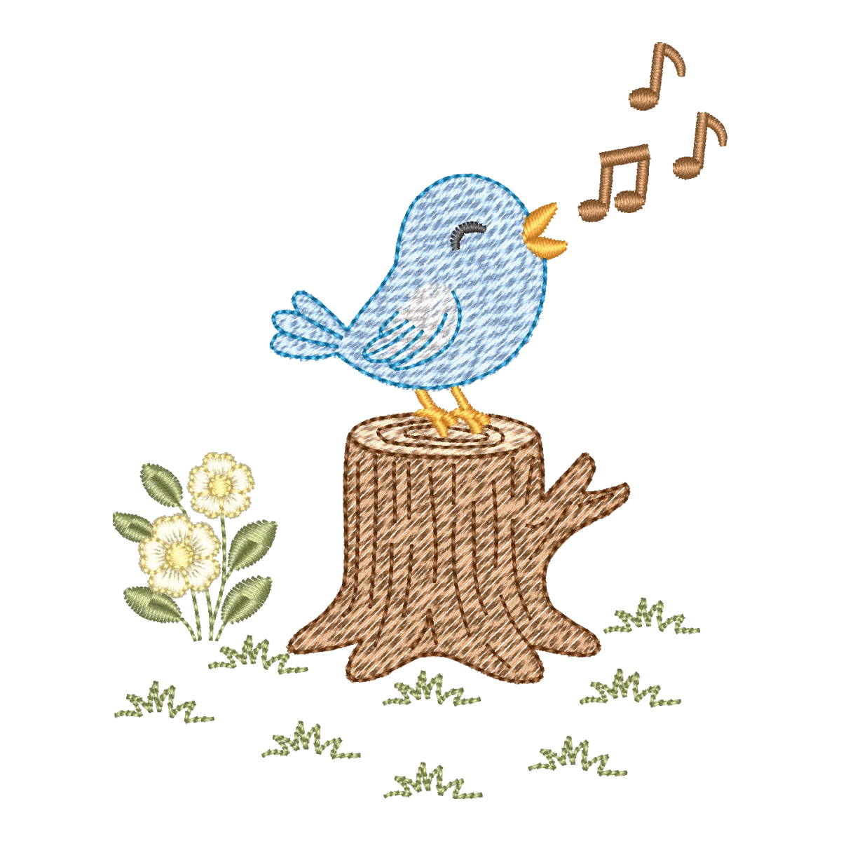 Melodia da Natureza: Matriz de Bordado Pássaro Cantor no Tronco