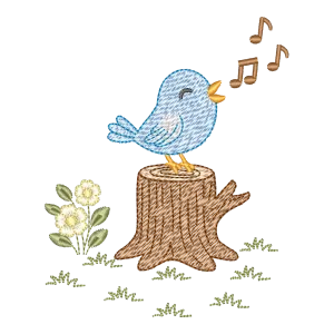 Melodia da Natureza: Matriz de Bordado Pássaro Cantor no Tronco