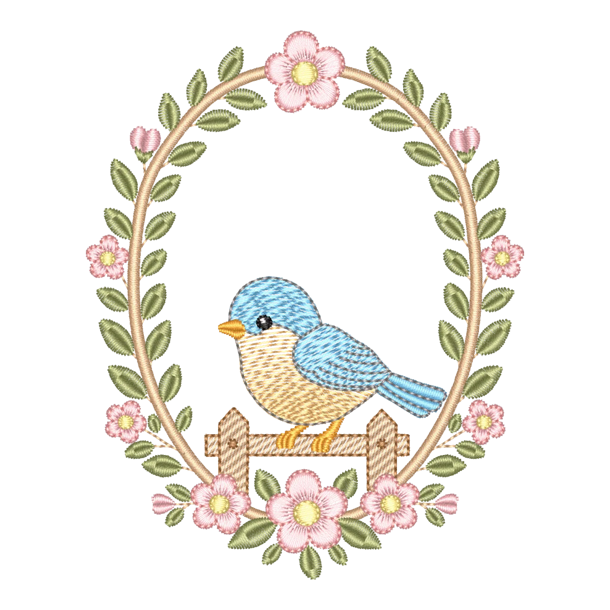 Matriz de Bordado Passarinho na Guirlanda Floral