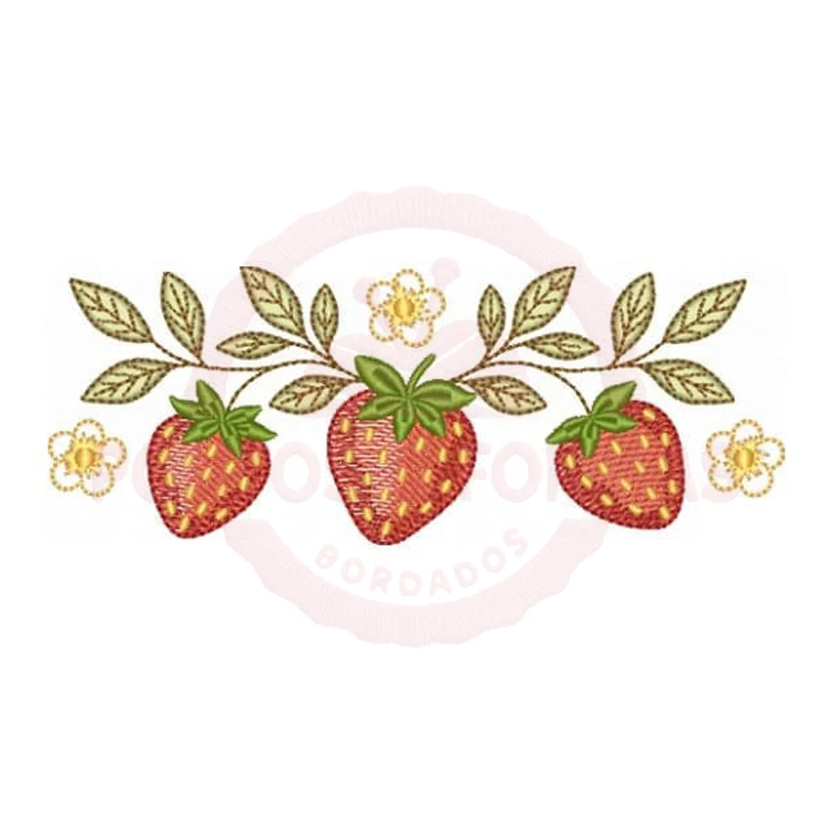 Matriz de Bordado Morangos e Flores Campestres - Pontos Leves