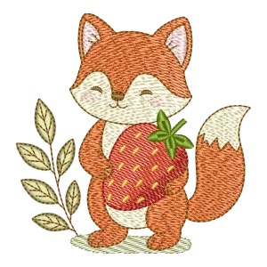 Matriz de Bordado Raposa Sonhadora com Morango